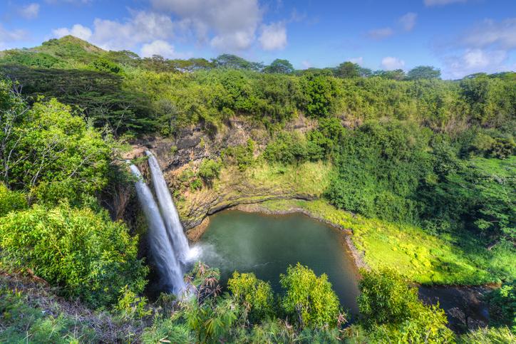 planning a trip to Hawaii Wailua Waterfall on the island of Kauai flows into the Wailua River