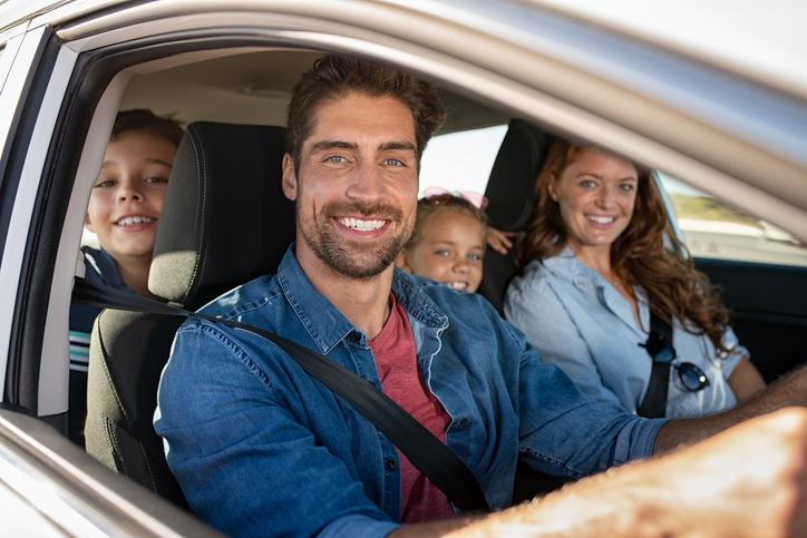 Family relaxing during road trip