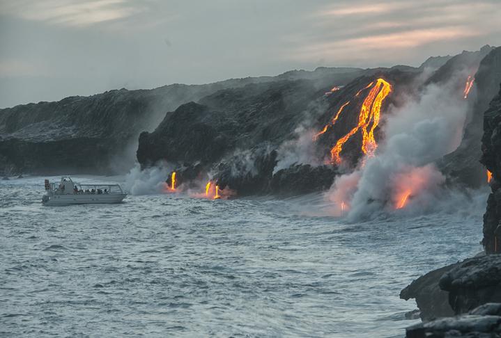 boat near lava