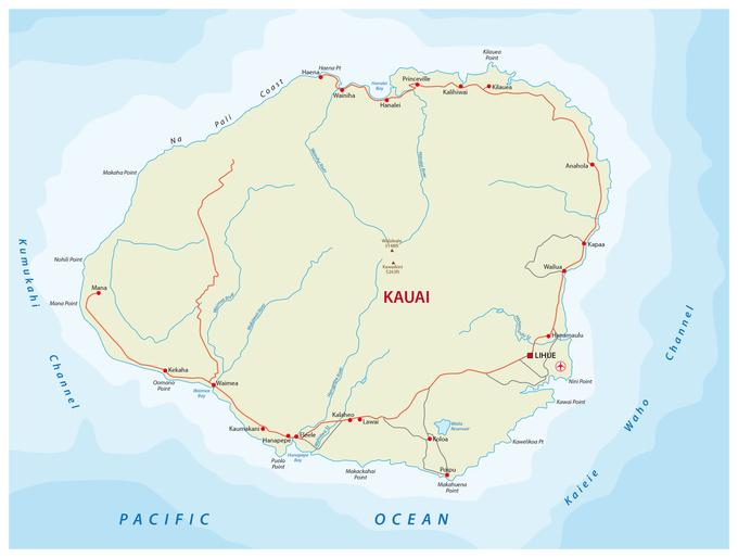 Mapa de carreteras de Kauai